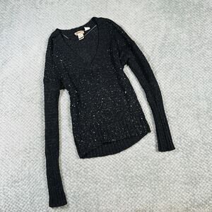 vintage y2k MUDD black sparkly sequin crochet coquette knit sweater wmns L